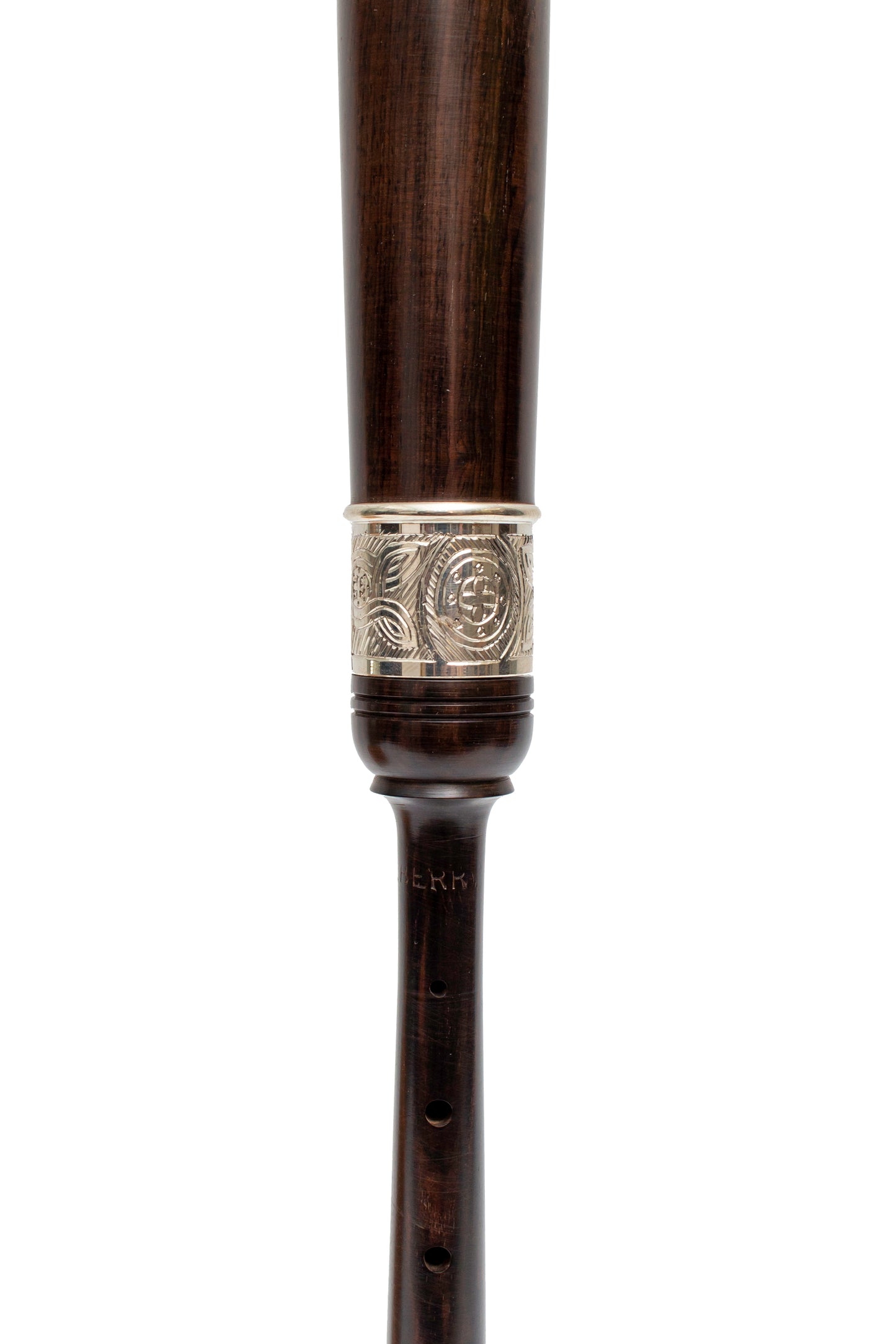 Kilberry Bagpipes Practice Chanter with Engraved Ferrule and Imitation Ivory (African Blackwood, Standard Length)