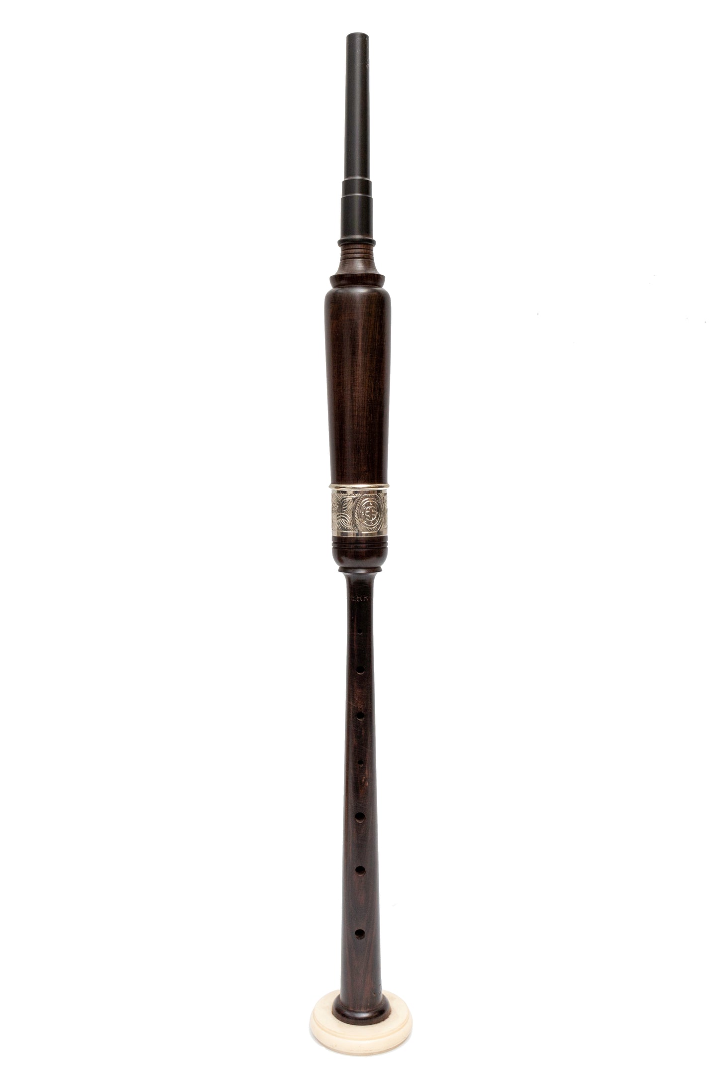 Kilberry Bagpipes Practice Chanter with Engraved Ferrule and Imitation Ivory (African Blackwood, Standard Length)